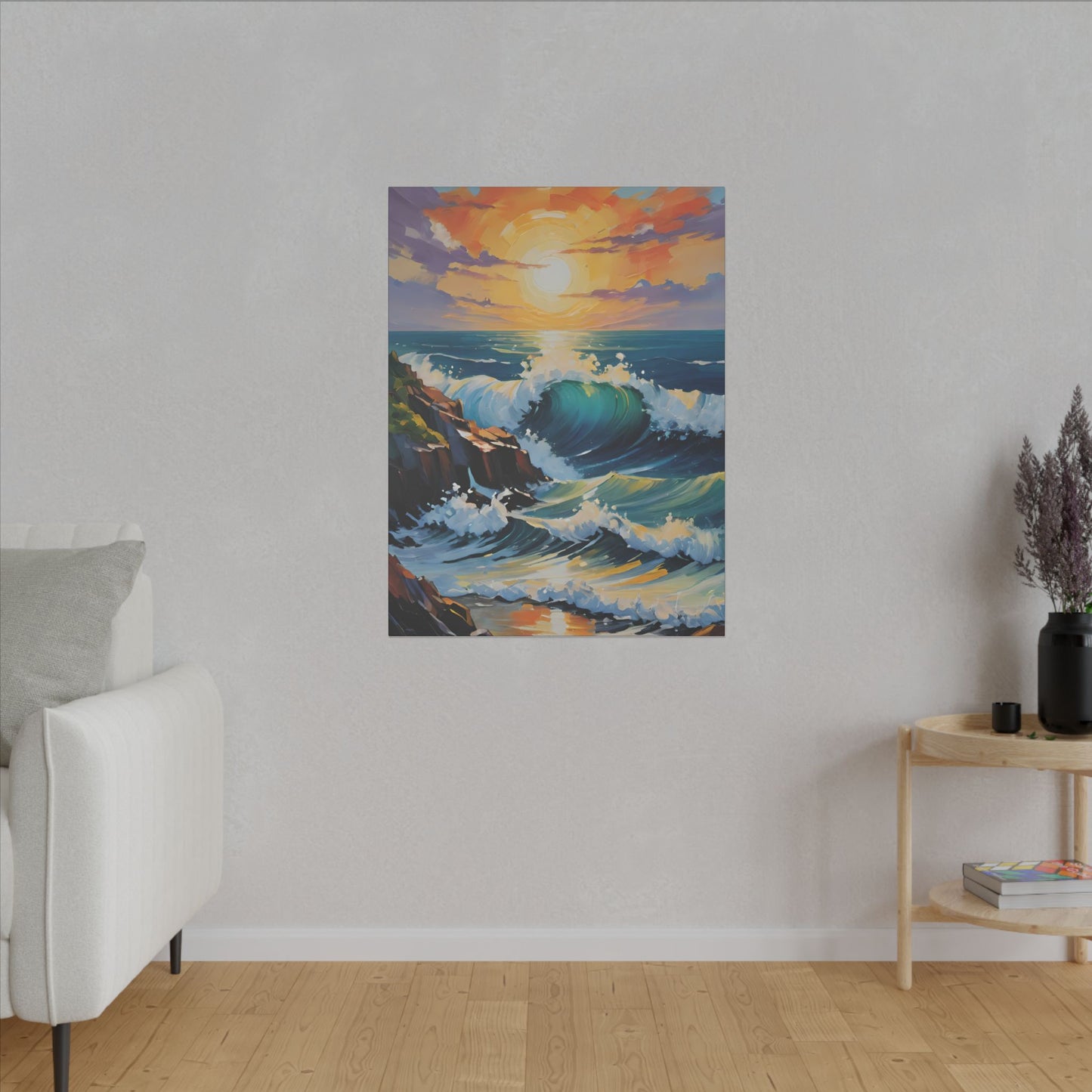 Canvas Wall Art - Coastline with Crashing Waves Landscape