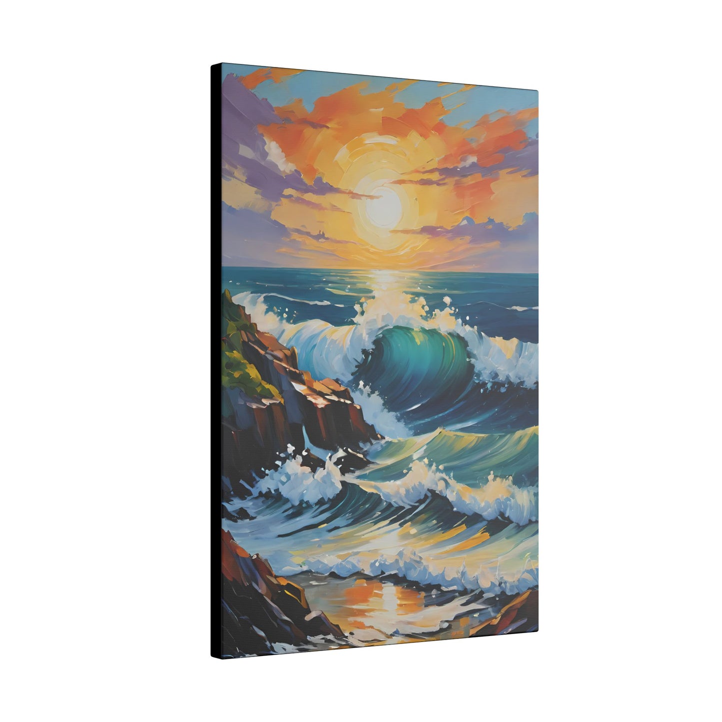 Canvas Wall Art - Coastline with Crashing Waves Landscape